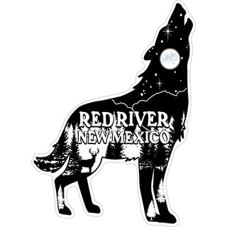 Red River New Mexico   Wolf Howling Mountain scene inside Black and White Sticker