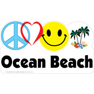 OK4 Ocean Beach  CA Peace Heart Happy Palms (00127) Sticker