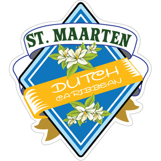 St. Maarten Dutch Caribbean   Diamond Banner with Flower Border Sticker