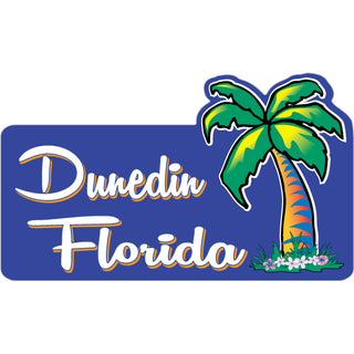 Dunedin  FL Palm Tree on Purple Rectangle Sticker