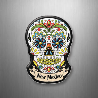 New Mexico White Sugar Skull with Banner 3D Magnet