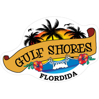 Gulf Shores Wave & Palm Trees Scroll (46861) Sticker