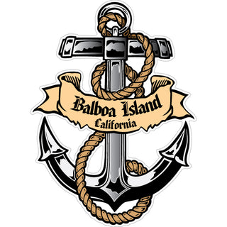 Balboa Island  California   Anchor with Rope and Banner Sticker