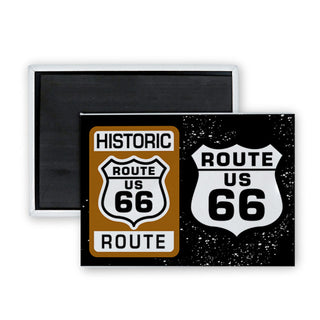 Route 66   Historic Brown Sign & Black White Shield Rectangle Badge Magnet