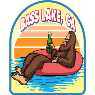 Bass Lake  CA   Big Foot Inner Tube Drinking Sticker