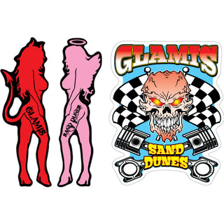 Glamis Sand Dunes   Devil Angel Girls & Checkered Flag Skull Sticker