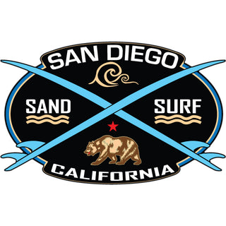 San Diego  California   Sand Surf Wave Bear Crossing Boards Sticker