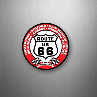 Route 66 Red Round With Americas Highway Strip Vertica Flexible Magnet