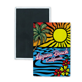 Laguna Beach  California   Abstract Sunset & Flowers Rectangle Badge Magnet