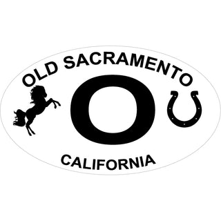 Old Sacramento  California Horse and Horseshoe Oval Sticker