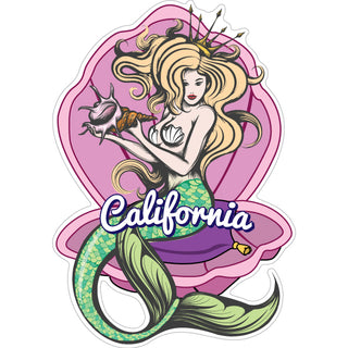 California Mermaid In Shell Sticker