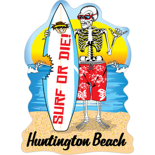 Huntington Beach  California   Surf Or Die Skeleton Sticker