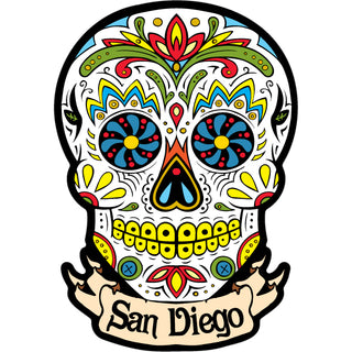 San Diego   White Banner Sugar Skull Sticker
